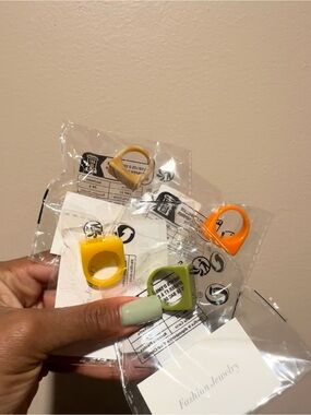 Colorful Fashion Rings - Yellow, Orange, Green, Tan